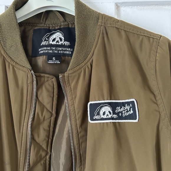 Olive Green Bomber Jacket with Patches - Picture 3 of 4